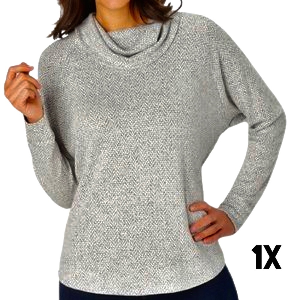 1X NWT Peyton Primrose Cream and Grey Herringbone Chevron Cowl Neck Sweater